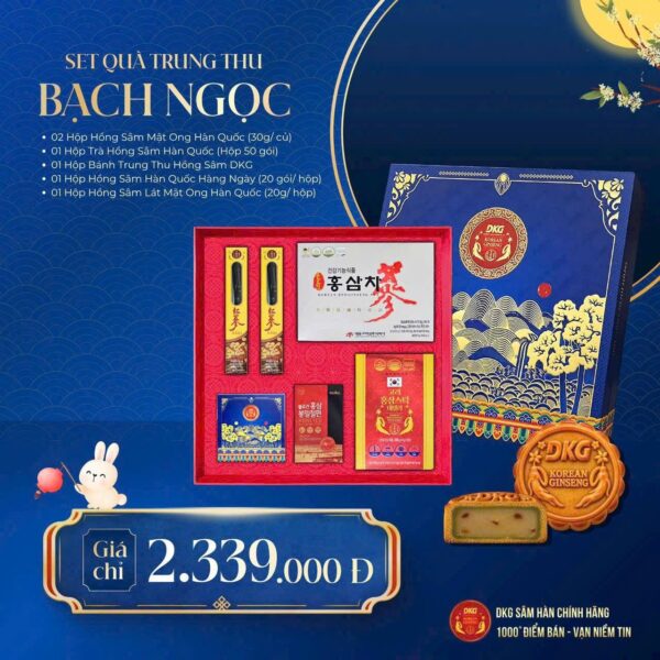Hộp Quà Trung Thu Bạch Ngọc – Nhân Sâm Hàn Quốc DKG Và Bánh Trung Thu